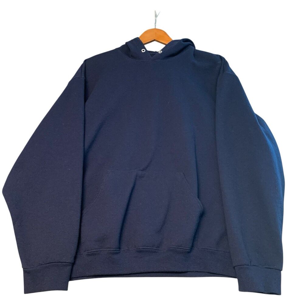 Fruit of Loom Hoodie Unisex XL Navy Blue Cotton (Missing Drawstrings)